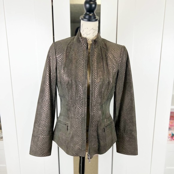 Alfani Leather Moto Jacket Snake Embossed Print - Picture 5 of 10